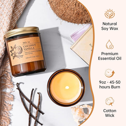 Set 4, 9oz 4 Soy Candles of Natural Soy Wax Aromatherapy Candles, Home Scented Candles with Scents (Lavender, Amber