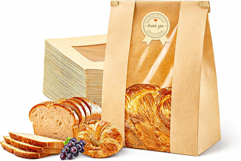 HEDENELIO 100 Pack UPGRADED THICKEST Brown Paper Bread Bags for Homemade Bread Large