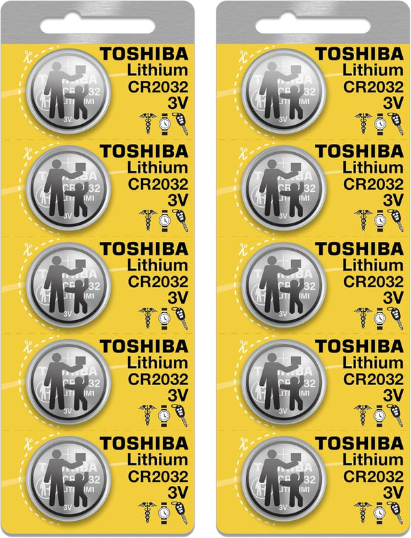 TOSHIBA CR2032 3 Volt Lithium Coin Battery (10 Batteries)