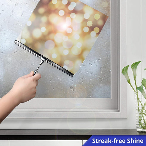HOME SO 12” Shower Squeegee in Chrome Finish, Effective Rubber Blade for Windows, Glass Shower Doors, Mirrors