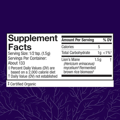 Host Defense Lion's Mane Powder, Brain Health Support Supplement, Mushroom Supplement for Focus, 7 oz