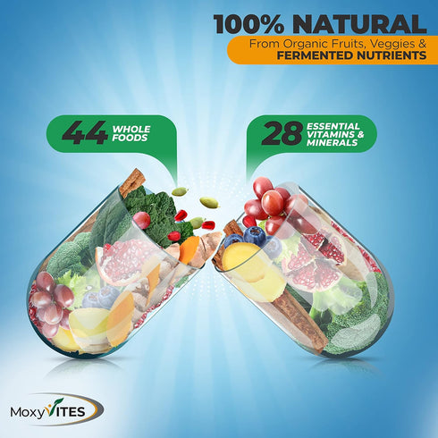 Mens Multivitamins - Daily Vegan Vitamins for Men with Iron, Probiotics, B-Complex, 44 Organic Whole Food