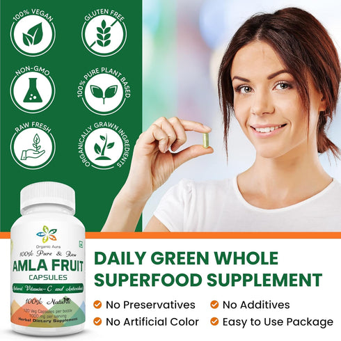 AMLA Capsules - 1000mg per Serving, 120 Veg Capsules - Natural Vitamin C & Antioxidants, Raw Whole Superfood