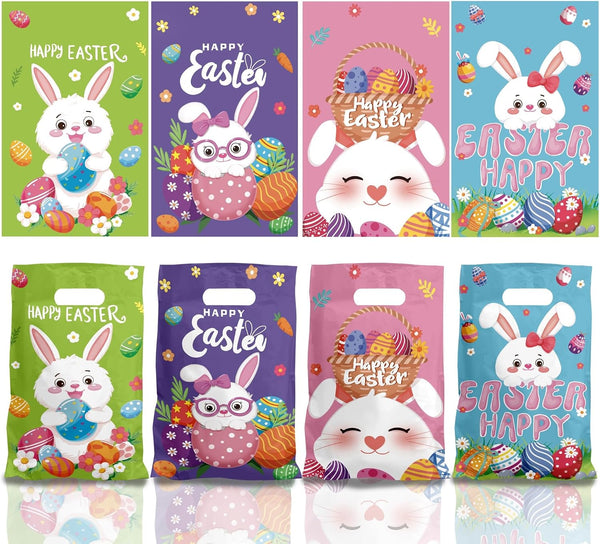 Lanfixilly Easter Gift Bags with handles Colorful 50 Pcs,Plastic Easters Eggs Bunny Goodie