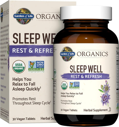 Garden of Life Organics Sleep Well - 30 Tablets - Rest & Refresh with Lemon Balm, Green Tea Extract, L-Theanine,