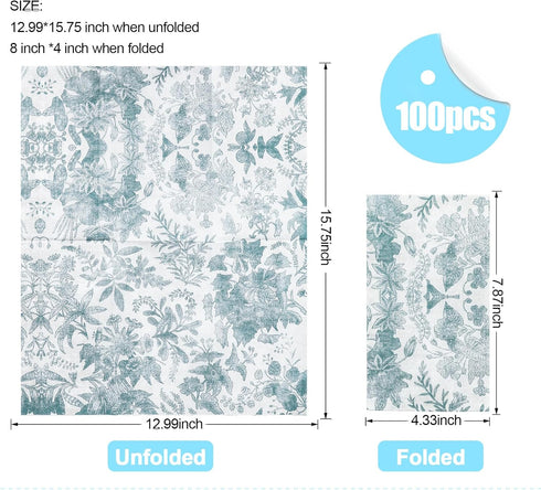 YOCHANDA 100 pack 7.8 4.3 Inches Floral Disposable Bathroom NapkinsPaper Napkins Decorativepaper hand towels