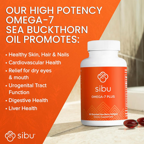 sibu Omega-7 Plus Softgels (60ct) – Sea Buckthorn Oil & Plant-Based Vitamin D3 & Omega-3 DHA - 30 Day Supply