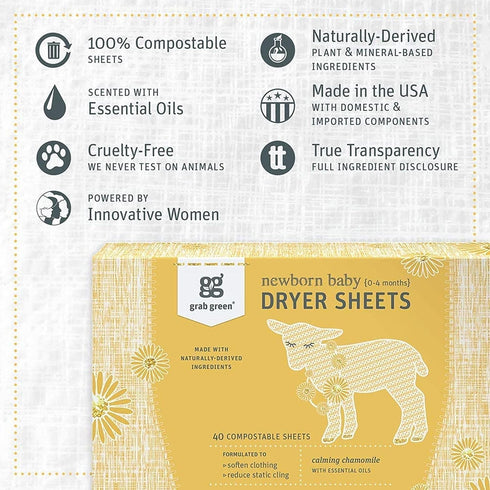 Grab Green Newborn Baby Laundry Detergent Pods & Dryer Sheets Bundle, 30 Pods & 40 Sheets