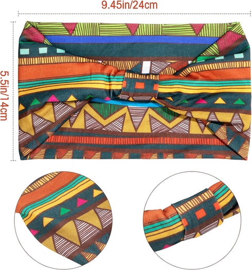 WILLBOND 4 Pieces African Headbands, Knotted Wide Non-Slip Yoga Stretchy Turban Hair Scarfs for Women