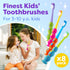Kids Toothbrush 8 Pack - Soft Contoured Bristles, Child Sized Brush Heads for Ages 3-10, Multi-Color with Suction Cup