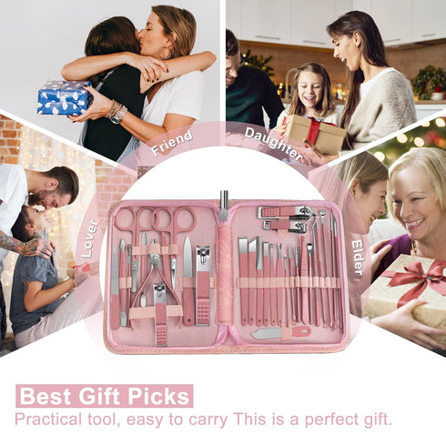 Women Professional Manicure Set, 30 Pieces Stainless Steel Nail Clippers Pedicure Kit with Luxurious Travel Case