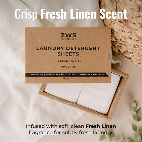 Laundry Detergent Sheets | Fresh Linen Scented Laundry Strips | Eco-Friendly, Plastic-Free Detergent for HE Machines