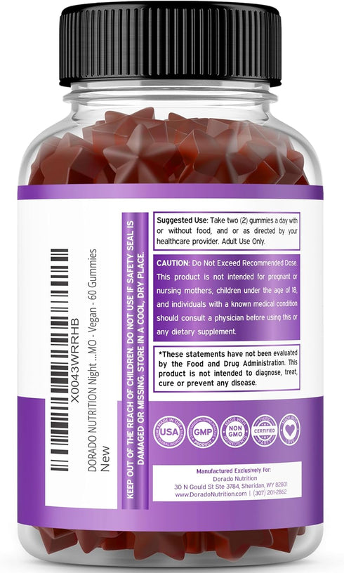 Night Time Fat Burner Gummies (60 Count) Weight Loss & Metabolism Gummies - Sugar Free Raspberry Flavor
