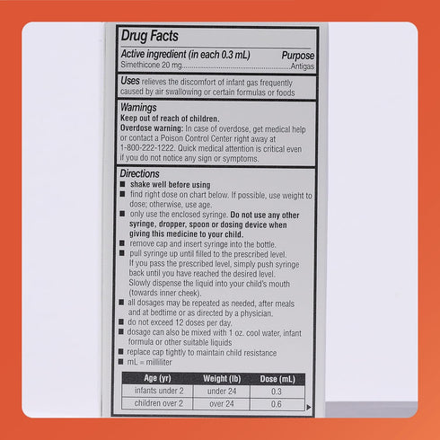 Rugby Dye-Free Infants' Gas Drops, Simethicone 20 mg Liquid Drops for Newborns, 1 Fl. Oz. (2 Pack)