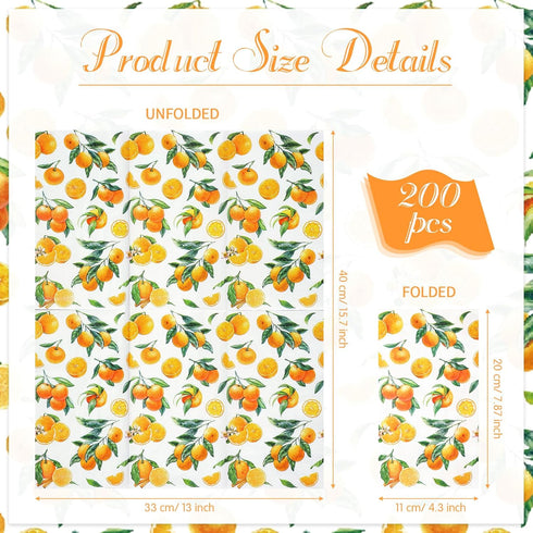 Summer Supplies(200 Funrous Orange Citrus Napkins Guest Paper Napkin with Oranges Disposable Luncheon Dinner Citrus