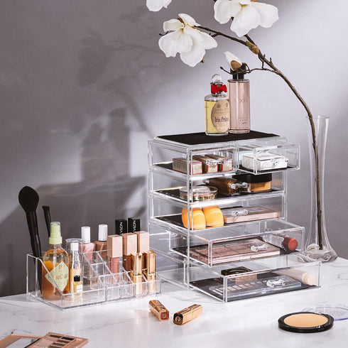 Sorbus Clear Makeup Organizer - Spacious Cosmetic & Jewelry Storage Case for Dresser, Bathroom, Vanity (Clear, 4 Large,