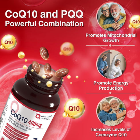 NATURE TARGET CoQ10-400mg Plus PQQ, Vitamin E & Organic Olive Oil, 120 Servings