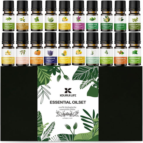 KOURUILIFE Essential Oils Set for Diffuser, Aromatherapy Oils 20 * 10 ml, 100%