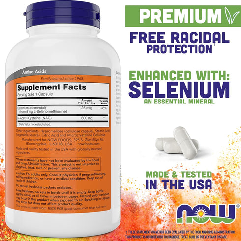 Now NAC 600 mg - 400 Veg Capsules, N-Acetyl Cysteine with Selenium