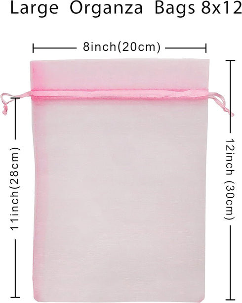 50pcs Large Pink Organza Bags 8X12 inch, Drawstring Jewelry Gift Bags for Baby Shower Birthday Wedding Party