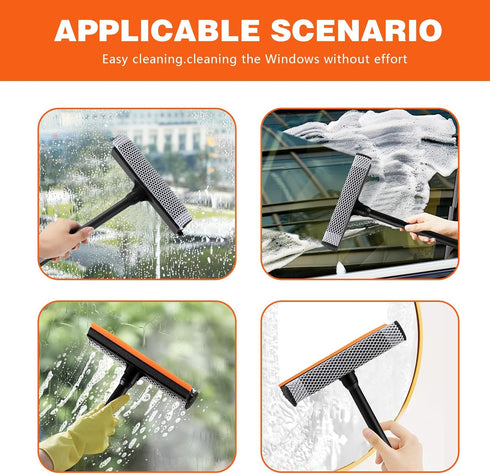 Neeklinny 2 in1 16inch Window Squeegee for Car, Window Cleaner with Long Handle,Sponge Car Window Squeegee for Gas