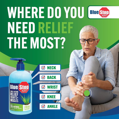 Blue Stop Max Muscle & Joint Relief Gel, Fast-Acting Cream for Sore Muscle, 2 Oz Jar