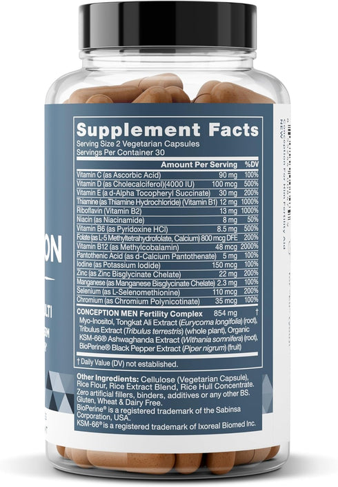 Conception For Him Fertility Supplements for Men, Male Fertility Booster with Ashwagandha, Folate, Magnesium