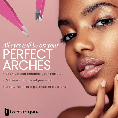 Tweezer Guru Ingrown Hair Tweezers - Pointed Precision Tweezers for Eyebrows, 2 Piece Set, Pink