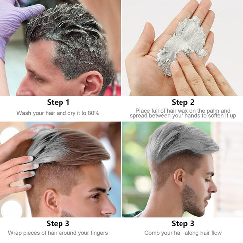 Temporary Silver Gray Hair Wax 4.23oz - Instant Hairstyle Mud Cream for Party, Cosplay, Nightclub, Halloween