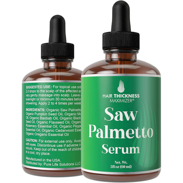 Saw Palmetto Serum for Hair Growth - With Rosemary, Peppermint, Pumpkin Seed Oils, 2oz Vegan Scalp Treatment