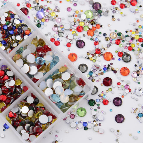 NCB 8000 Pcs Non Hotfix Rhinestones, 10 Sizes Flatback Crystal Glass with Tweezers for Nail Art & Crafts