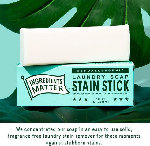 Ingredients Matter Stain Stick - Natural, Detergent Free Stain Remover Stick Made in the USA - 2.4oz