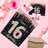 SUNDECO 16 16th Sweet Birthday Gift Bag - Large Rose Gold and Black Party Decorations with Tissue Paper, Birthday Card