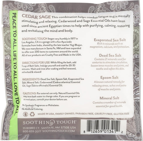 Soothing Touch Bath Salts Pouch, Cedar Sage, 8 Ounce