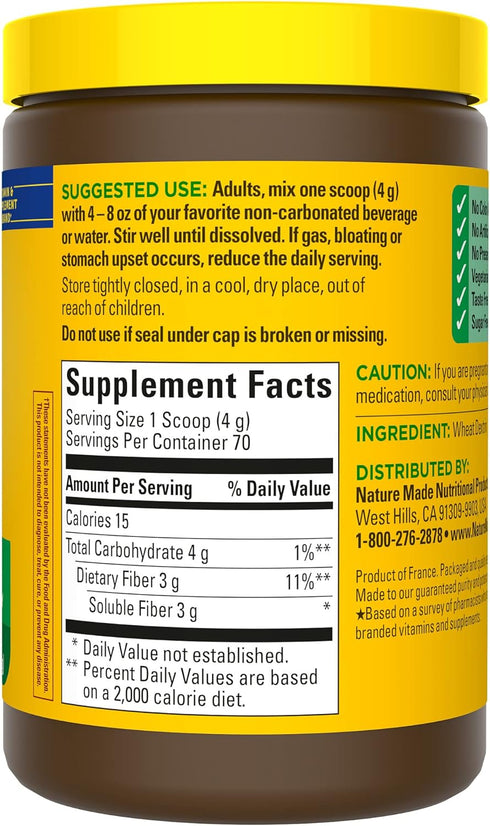 Nature Made Prebiotic Fiber Powder - 9.87 oz, Sugar Free Plant Based Drink Mix for Digestive System Support, 70 Day
