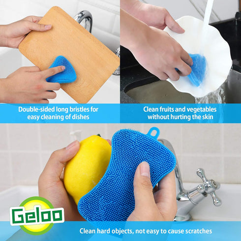 Silicone Sponge Dish Brush, Double Sided Cleaning Brush for Dishes, Kitchen Gadgets and Accessories, 3 Pack