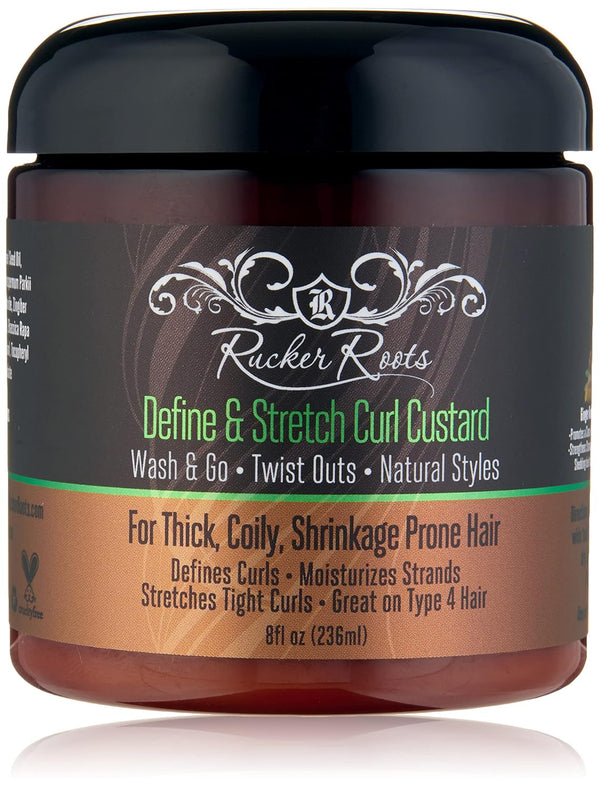 Rucker Roots Define & Stretch Curl Custard for Thick, Coily Hair, Moisturizes Strands and Defines Curls