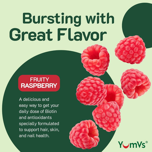YumVs Teen Multivitamin Gummies, Raspberry Flavor, 60 Count, Hair Skin Nails Support