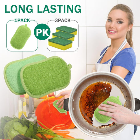 24 Pack Multi-Purpose Non-Scratch Microfiber Scrub Sponges for Reusable Dish Cleaning, Heavy Duty Scouring Power (Green)