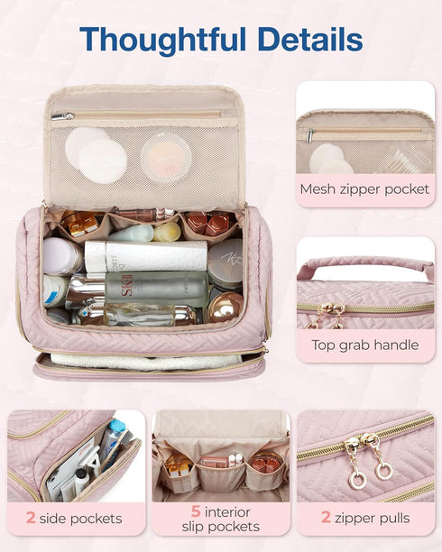 BAGSMART Travel Toiletry Bag, Large Wide-open Makeup Cosmetic Bag with Handle, Pink-M
