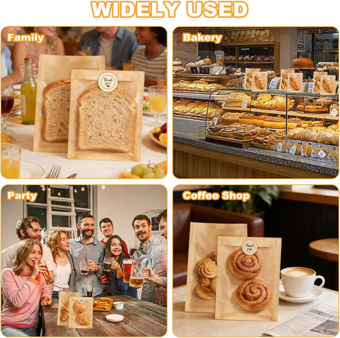 kuugude 120 Pack 7.5 5.1 Inch Bread Bags - x Bakery Bags with Window & Seal Stickers, Heat Sealable Grease Resistant