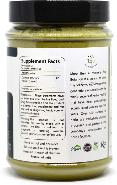 bixa BOTANICAL Tulsi Leaves Powder (Holy Basil Leaf/Ocimum Sanctum) 7 Oz / 200g,Pack of 1 | Support Immunity|Taken as Tea