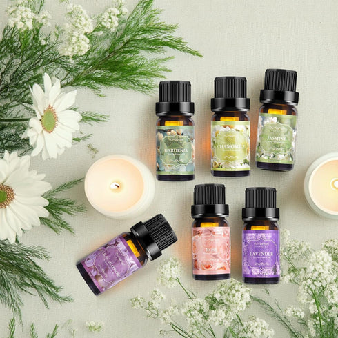 Set 6x10ml Auelife Floral Essential Oils - Mother's Day & Birthsday Gift, Rose, Jasmine, Lavender, Gardenia Pure