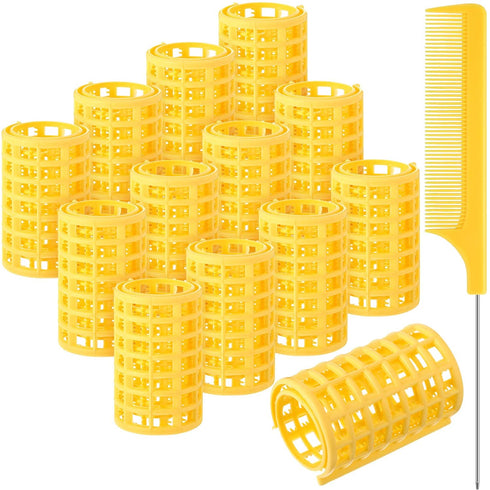 Syhood 12 Pieces Large Snap Hair Rollers, Plastic Hair Curlers with Rat Tail Comb for Hairdressing Styling Tools (6.8 x