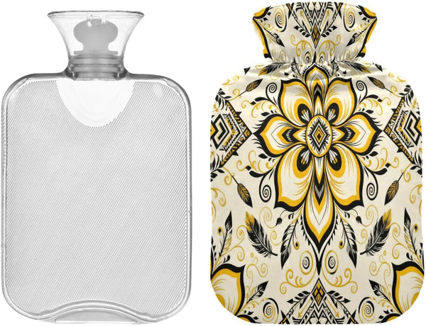 miaozhen Paisley Flower Dark Black Yellow Gold Water Bottle for hot Water with