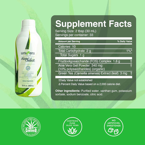 Univera Aloe Vera Juice - Organic Aloe Vera with 10% Polysaccharide Retention, Digestive Enzymes for Gut Health, Immune