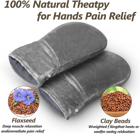 Heated Mitts for Arthritis, Microwavable Hand Warmer for Stiff Joints, Unscented Therapy Mittens, Grey