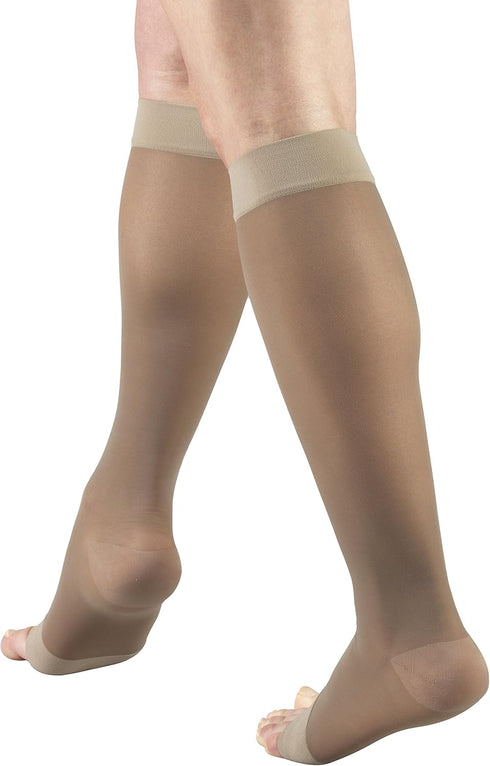 Truform Women's Knee High Length Sheer Compression Stockings, Open Toe, 15-20 mmHg, 20 Denier, Taupe, X-Large