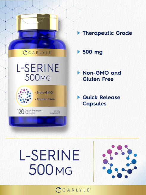 Carlyle L Serine Capsules, 500 mg, 120 Count, Non-GMO & Gluten Free Supplement