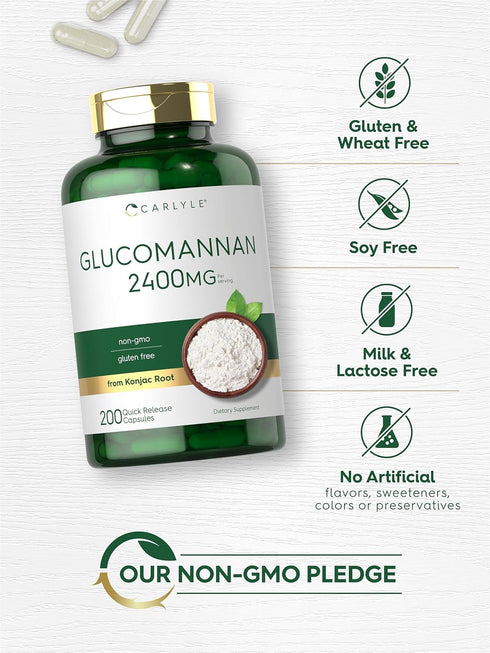 Carlyle Glucomannan Capsules, 200 Count, Non-GMO & Gluten Free Soluble Fiber Supplement